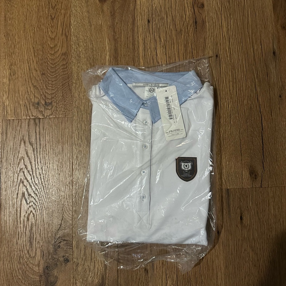 Noel Asmar White Polo with Light Blue Collar